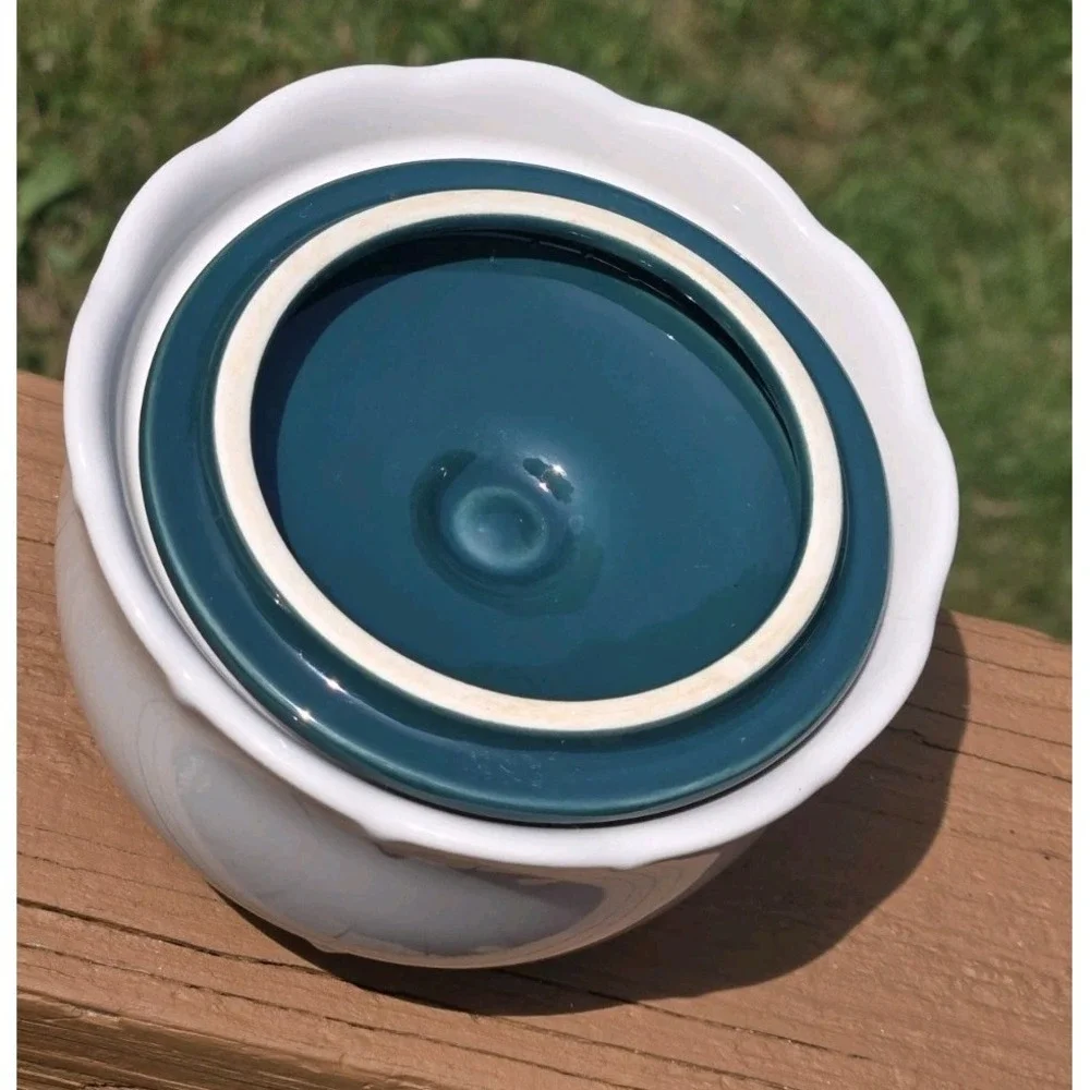 Vintage Dansk Covered Sugar Bowl Dark Teal Lid Miss Match EUC Scalloped Edge